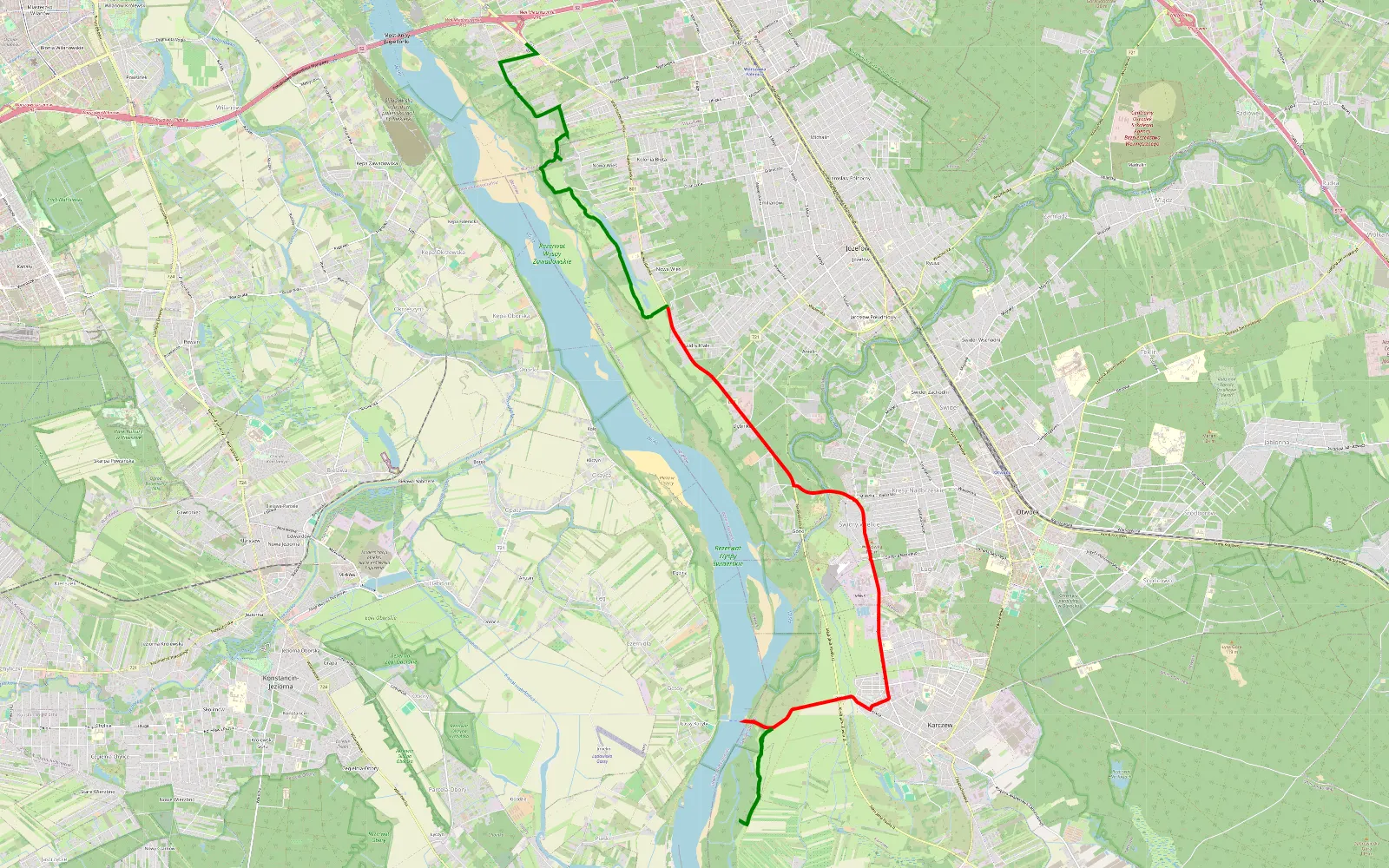 Mapa trasy Miedzeszyn Nowy - Przewóz - 17.6 km trasy offroad, Powiat Otwocki