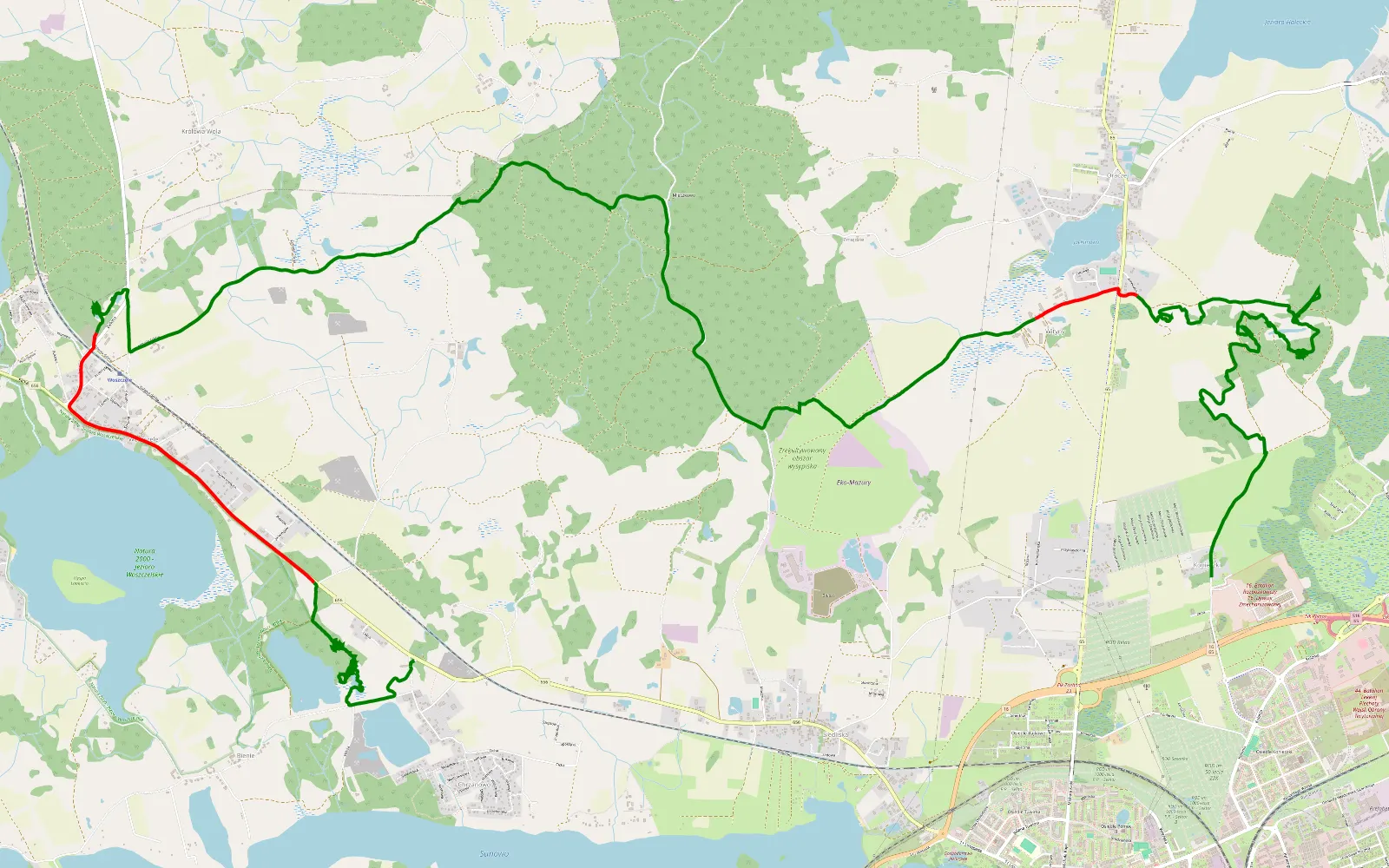 Mapa trasy Chrzanowo - Ełk - 23.2 km trasy offroad, Powiat Ełcki