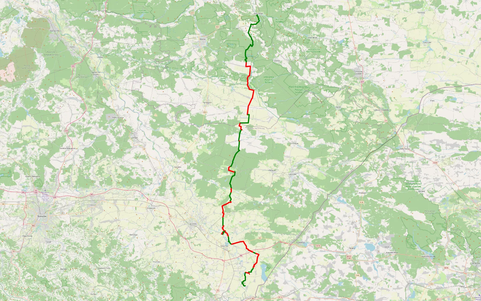 Map of Zwierzyniec - Torki - 115.4 km offroad trail, Jarosław County
