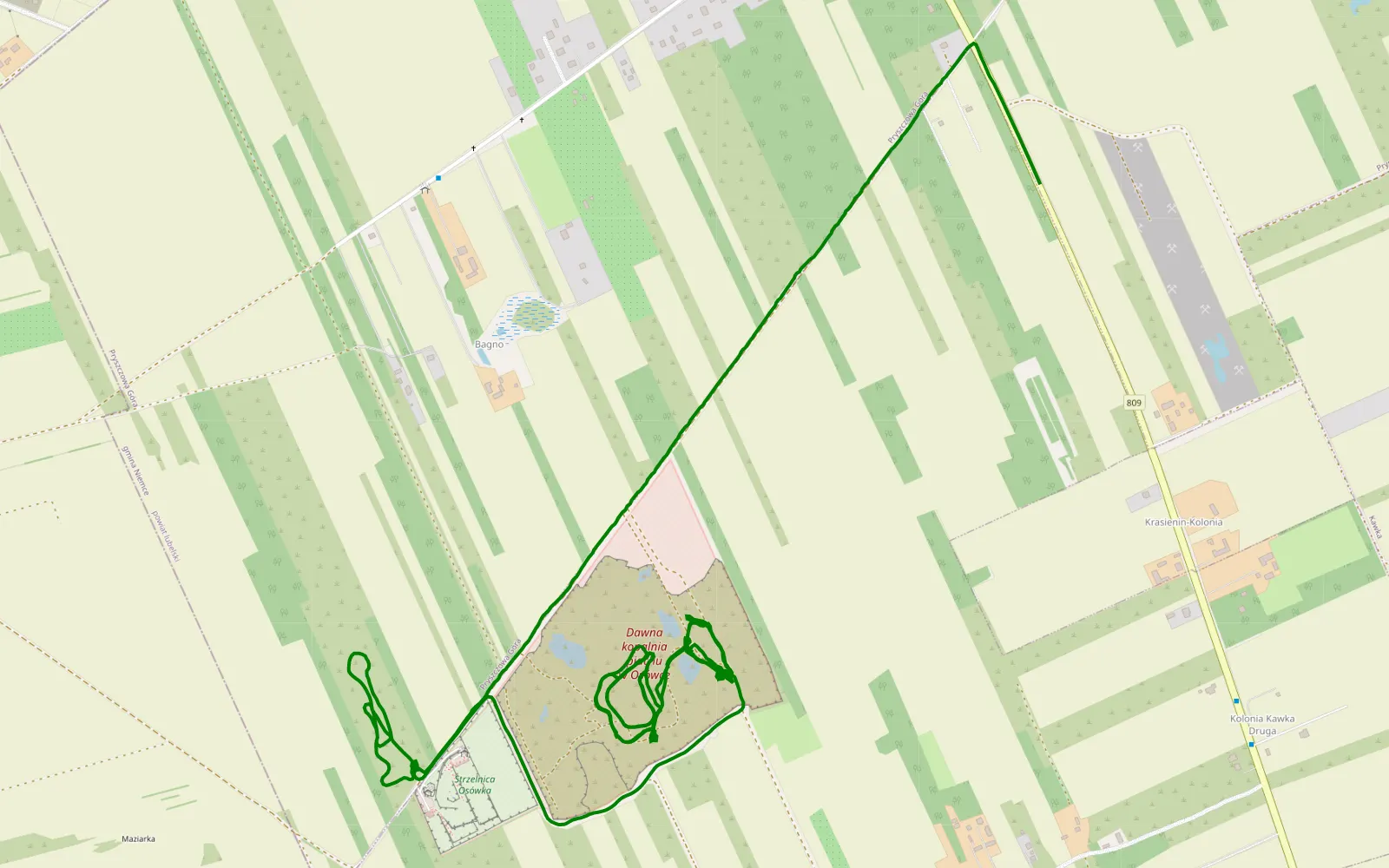 Mapa trasy Pryszczowa Góra - 7 km trasy offroad, Powiat Lubelski