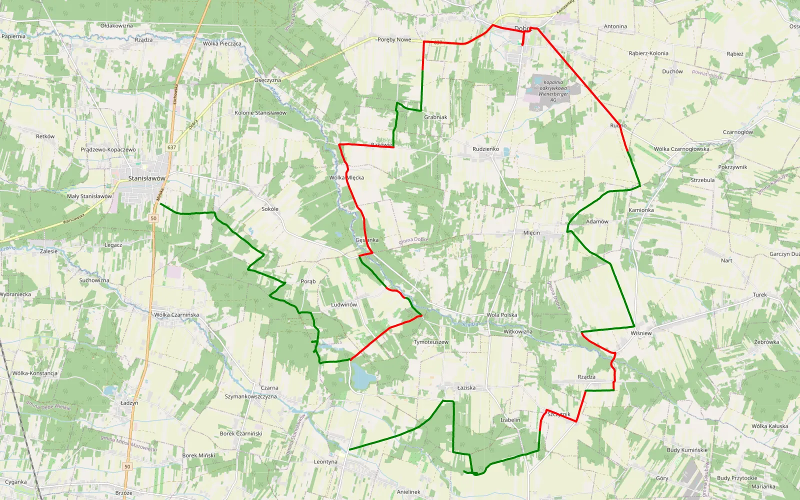 Mapa trasy Aaaaaa - 44.7 km trasy offroad, Powiat Miński