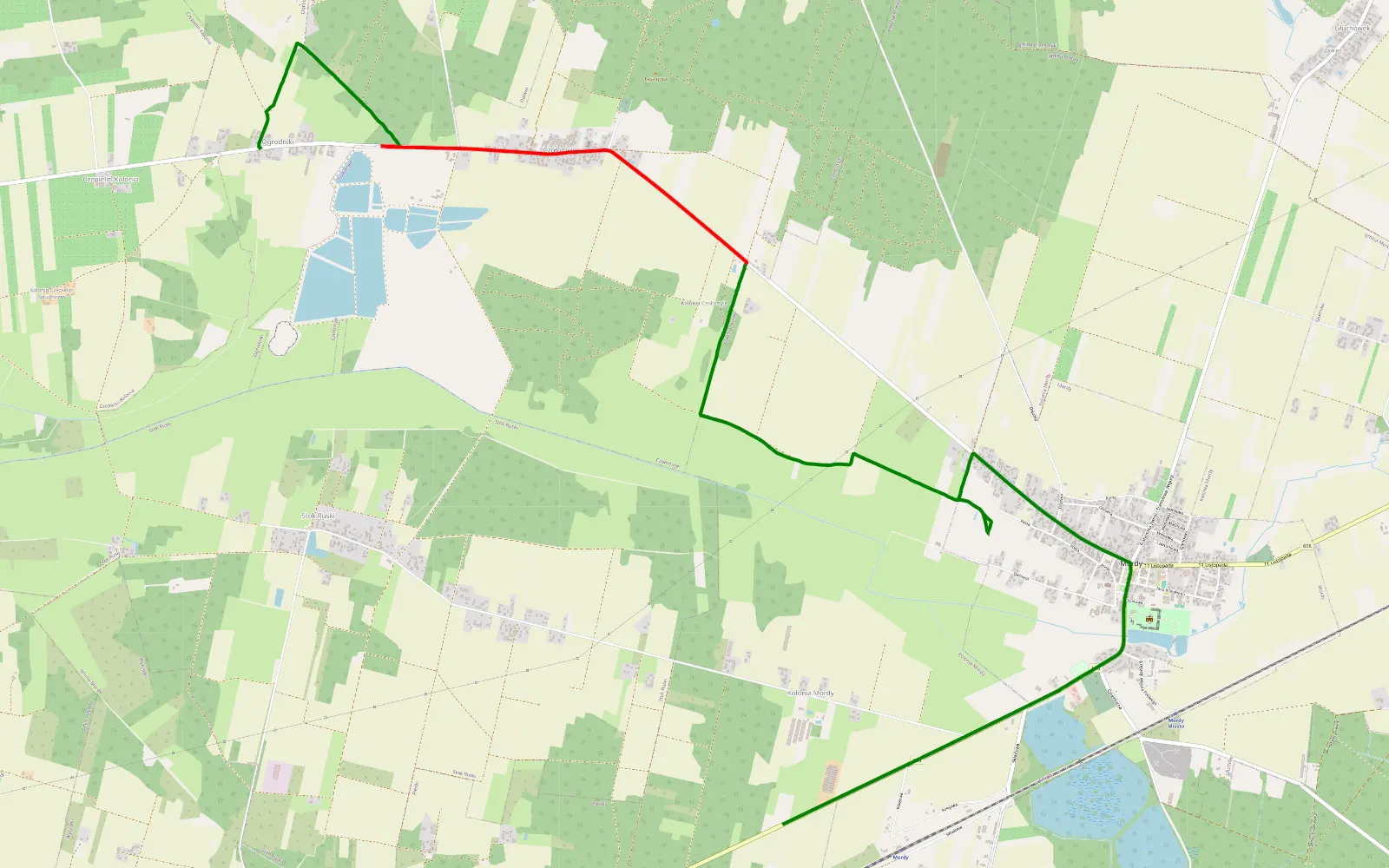 Mapa trasy Ogrodniki - Kolonia Stok Ruski - 7.6 km trasy offroad, Powiat Siedlecki