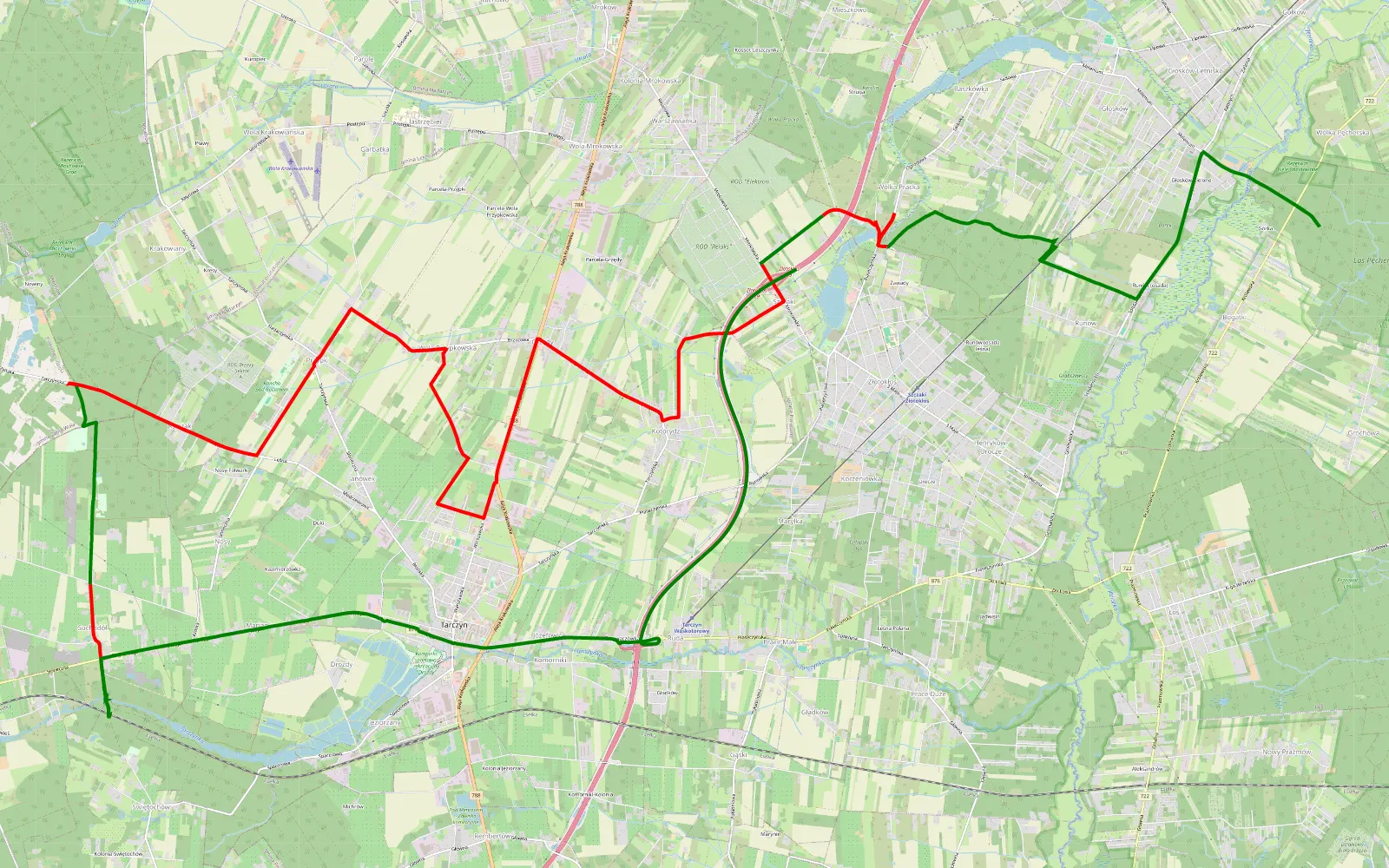 Map of Bogatki - Szczaki - 27.1 km offroad trail, Piaseczno County
