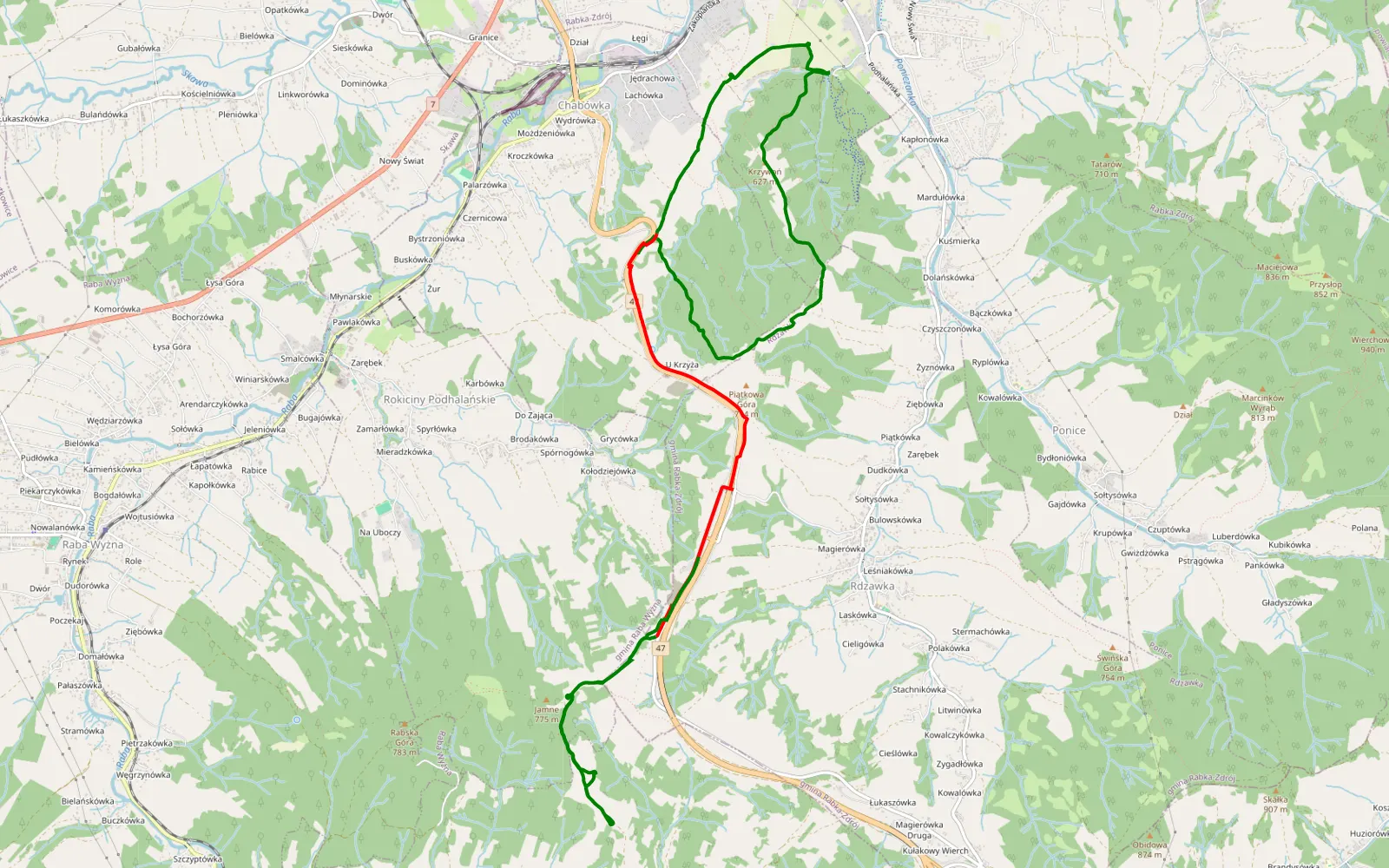 Map of Chabówka - Rokiciny - 14.8 km offroad trail, Nowy Targ County