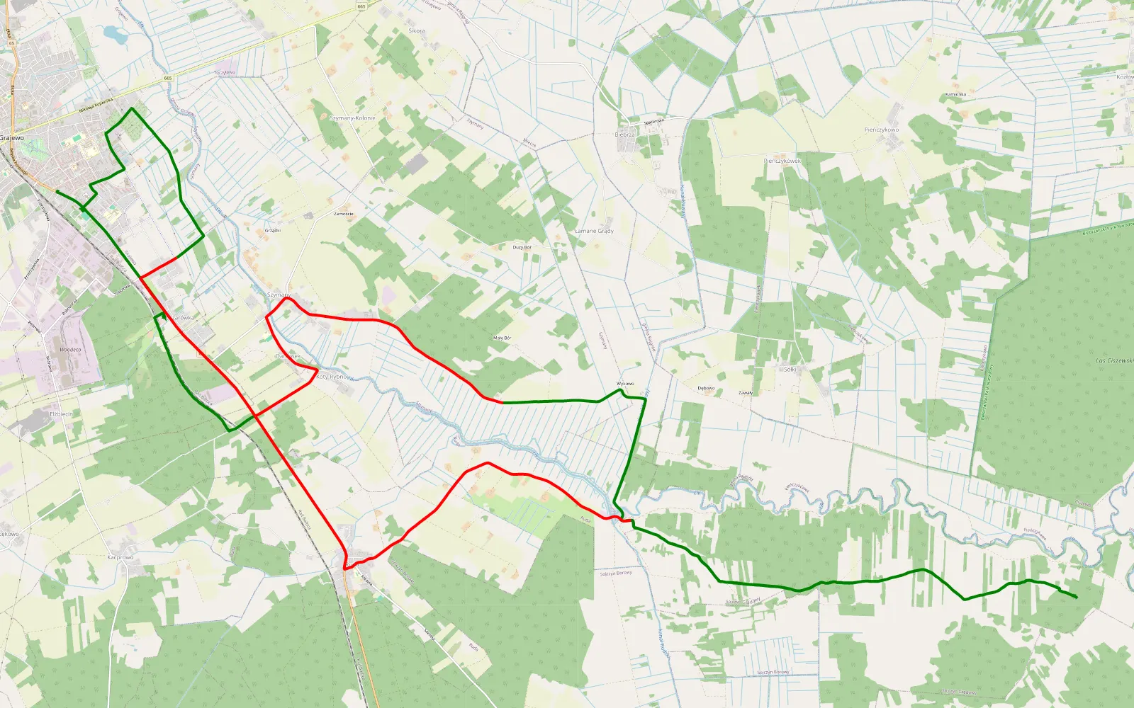Mapa trasy Grajewo - 36.5 km trasy offroad, Powiat Grajewski