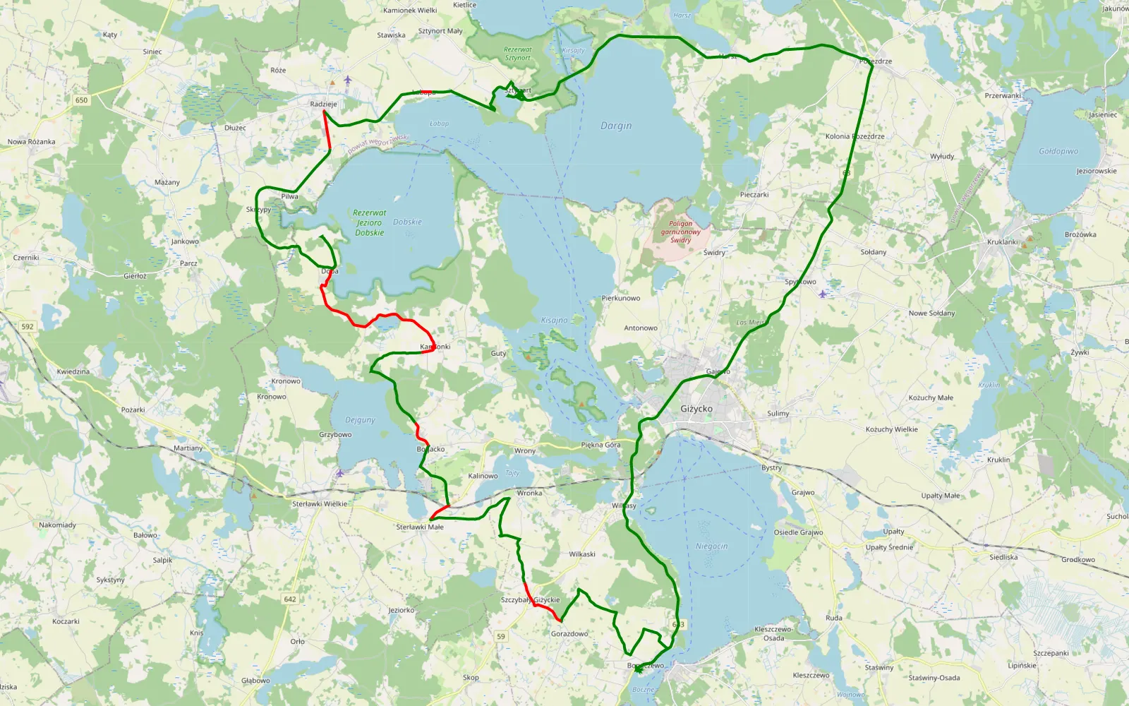 Map of rybaczowka - sztynort - 48.4 km offroad trail, Giżycko County