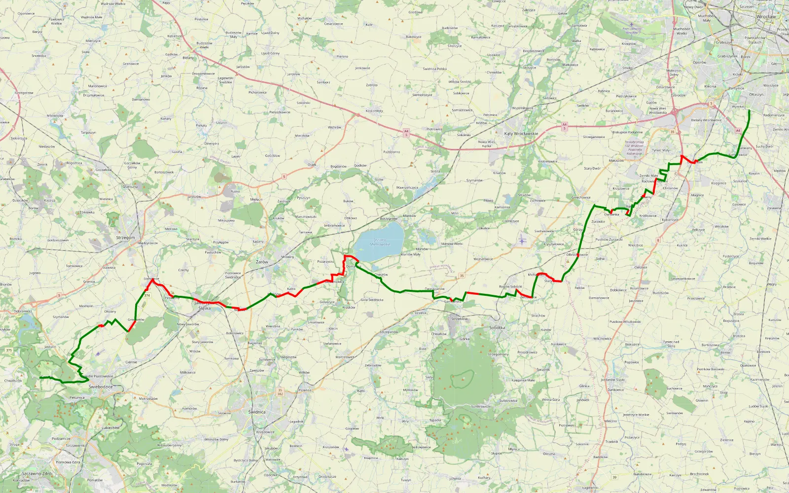 Mapa trasy 13-12-25 part1.gpx - 75.4 km trasy offroad, Powiat Wrocławski