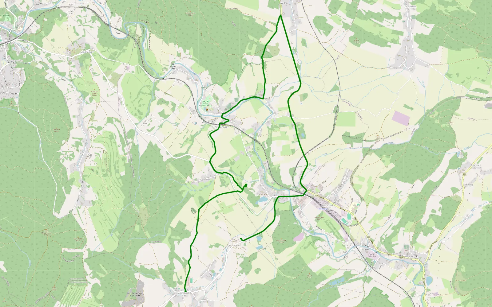 Mapa trasy Wieściszowice - 3.4 km trasy offroad, Powiat Kamiennogórski