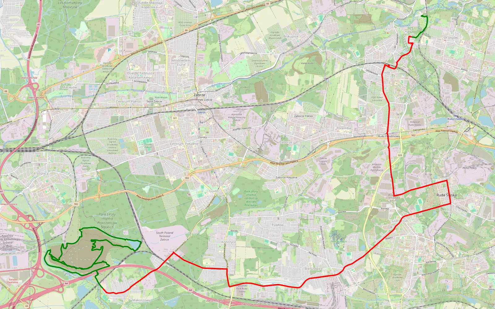 Map of Rudzka Kuźnica - Makoszowy - 31.7 km offroad trail, Zabrze