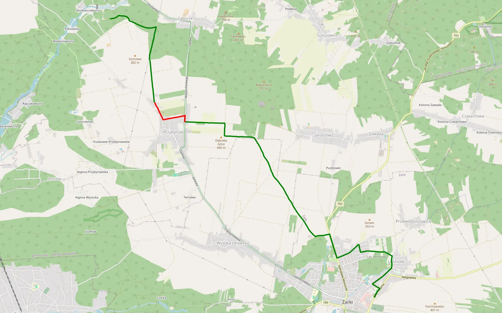 Mapa trasy Nowe Biskupice - Żarki - 7.8 km trasy offroad, Powiat Myszkowski