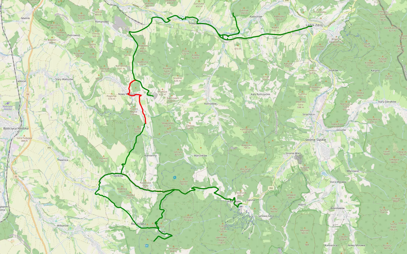 Mapa trasy Trasa offroad 16.3 km, Powiat Kłodzki - 16.3 km trasy offroad, Powiat Kłodzki