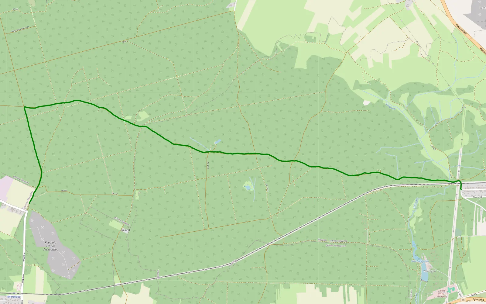 Mapa trasy Zadzień - Siewierz - 7 km trasy offroad, Powiat Będziński