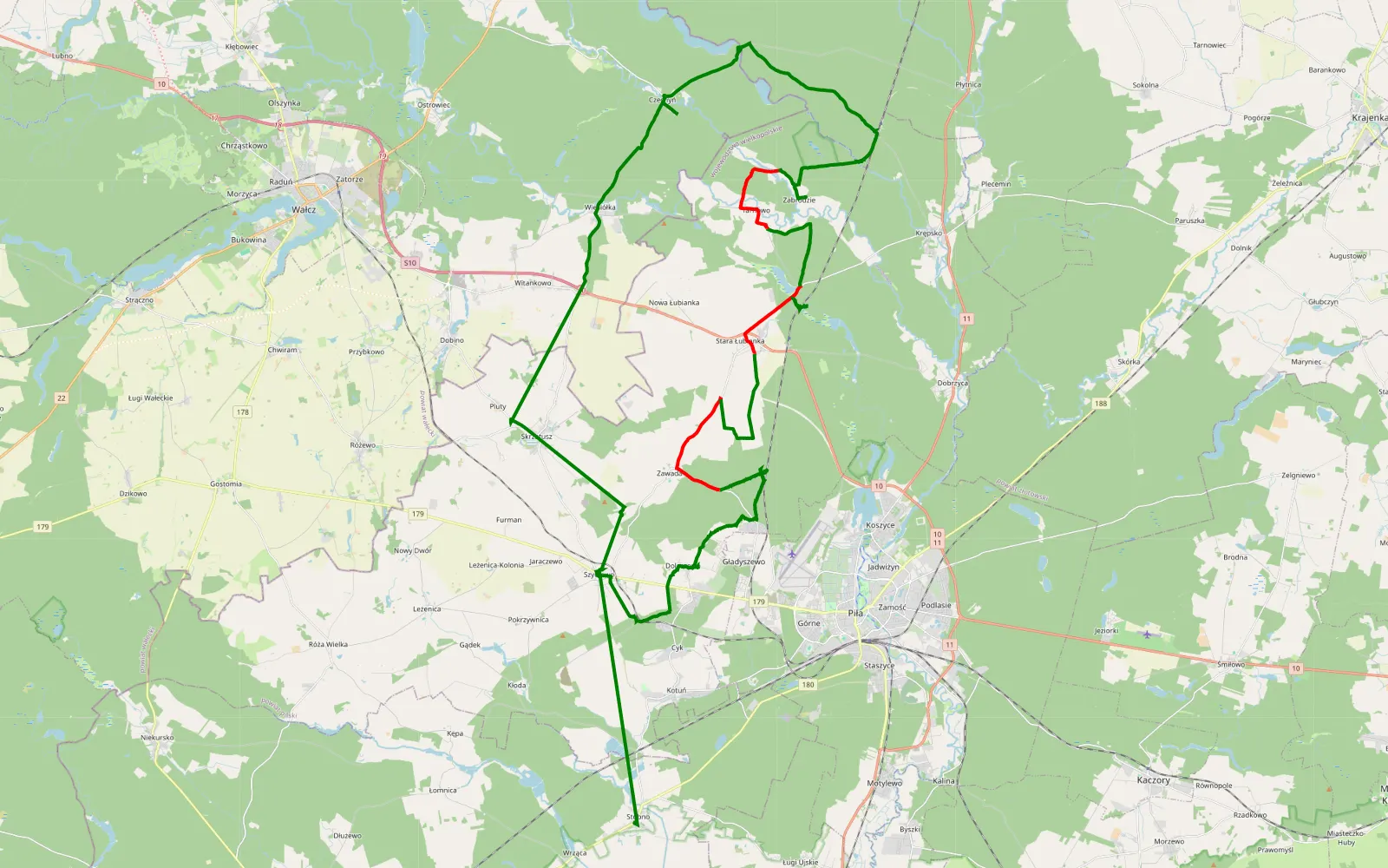 Map of Szydłowo - Stobno - 44.2 km offroad trail, Piła County