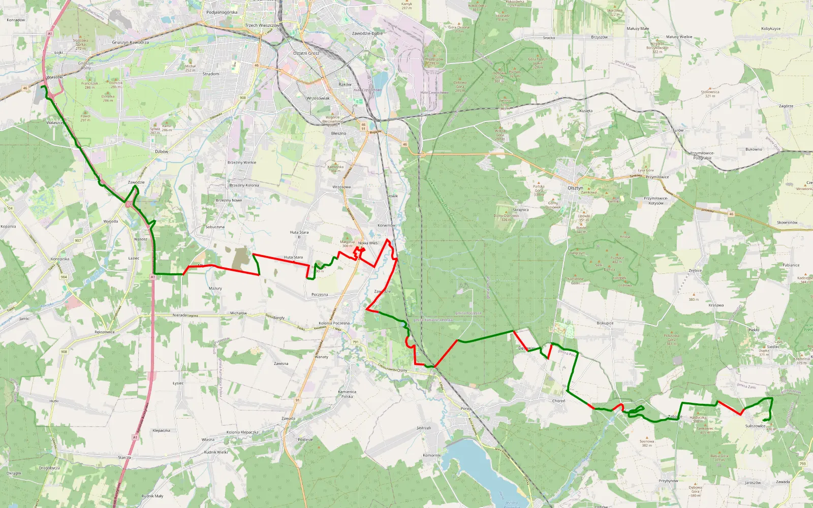 Mapa trasy igor - 41.1 km trasy offroad, Powiat Częstochowski