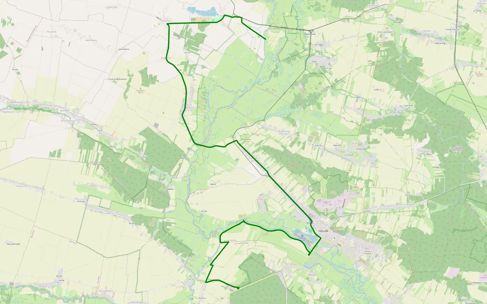 Mapa trasy Ponidzie - dzień 2/2 - 6 km trasy offroad, Powiat Pińczowski