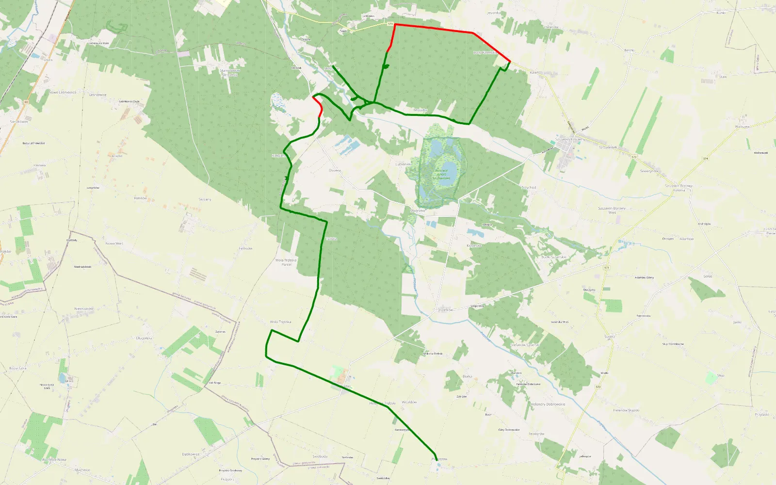 Mapa trasy Grzybki - 21.8 km trasy offroad, Powiat Gostyniński