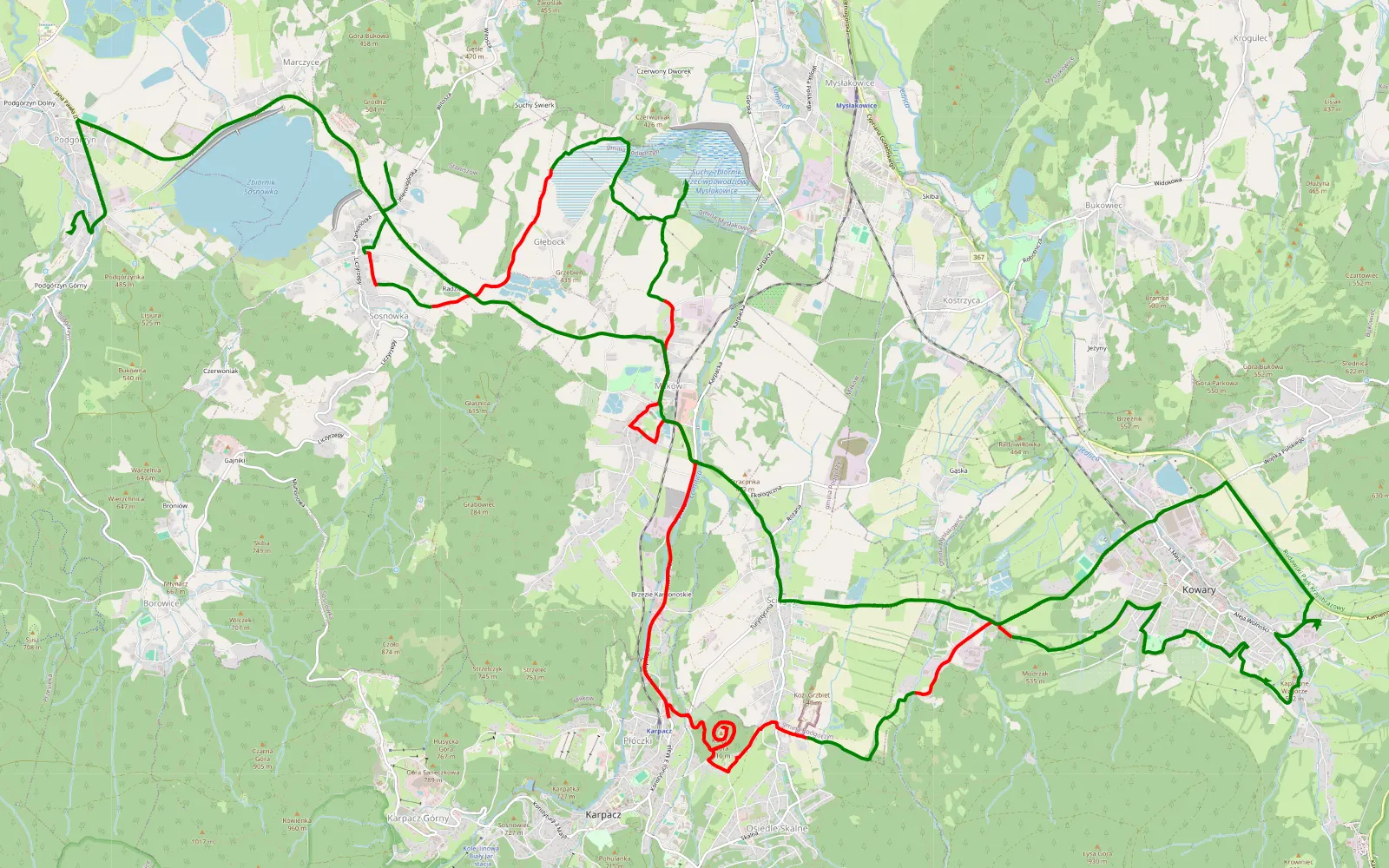 Mapa trasy Marczyce - Podgórzyn - 20.6 km trasy offroad, Powiat Karkonoski