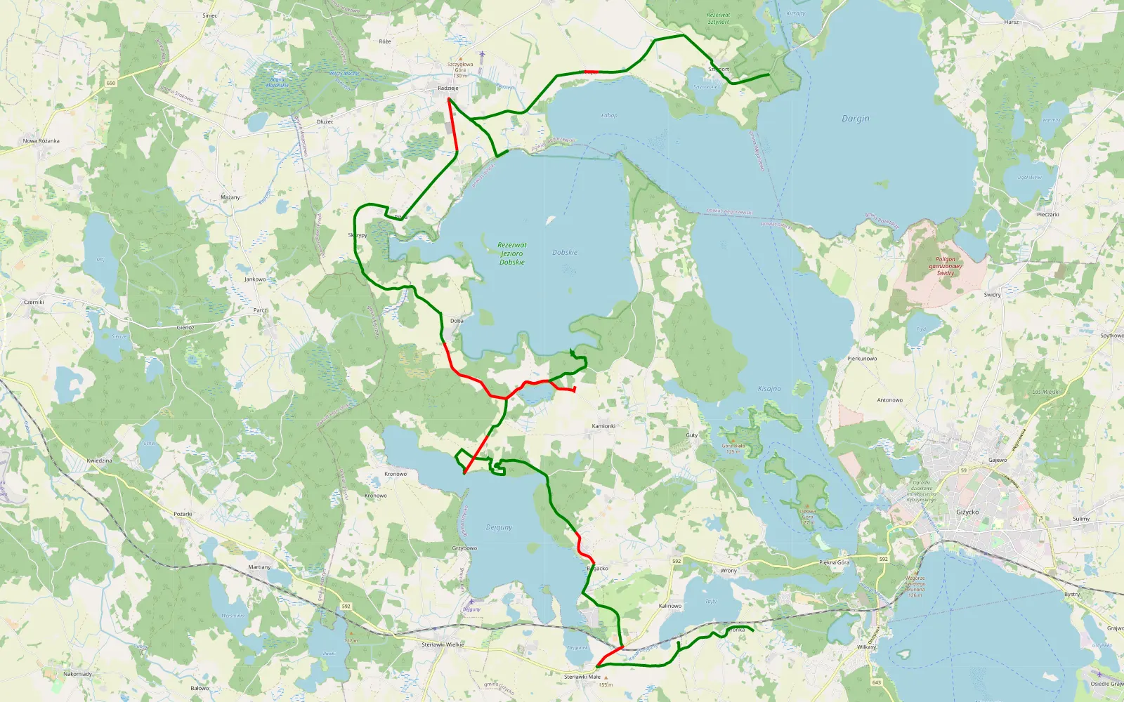 Map of Wronka - Sztynort - 43 km offroad trail, Giżycko County