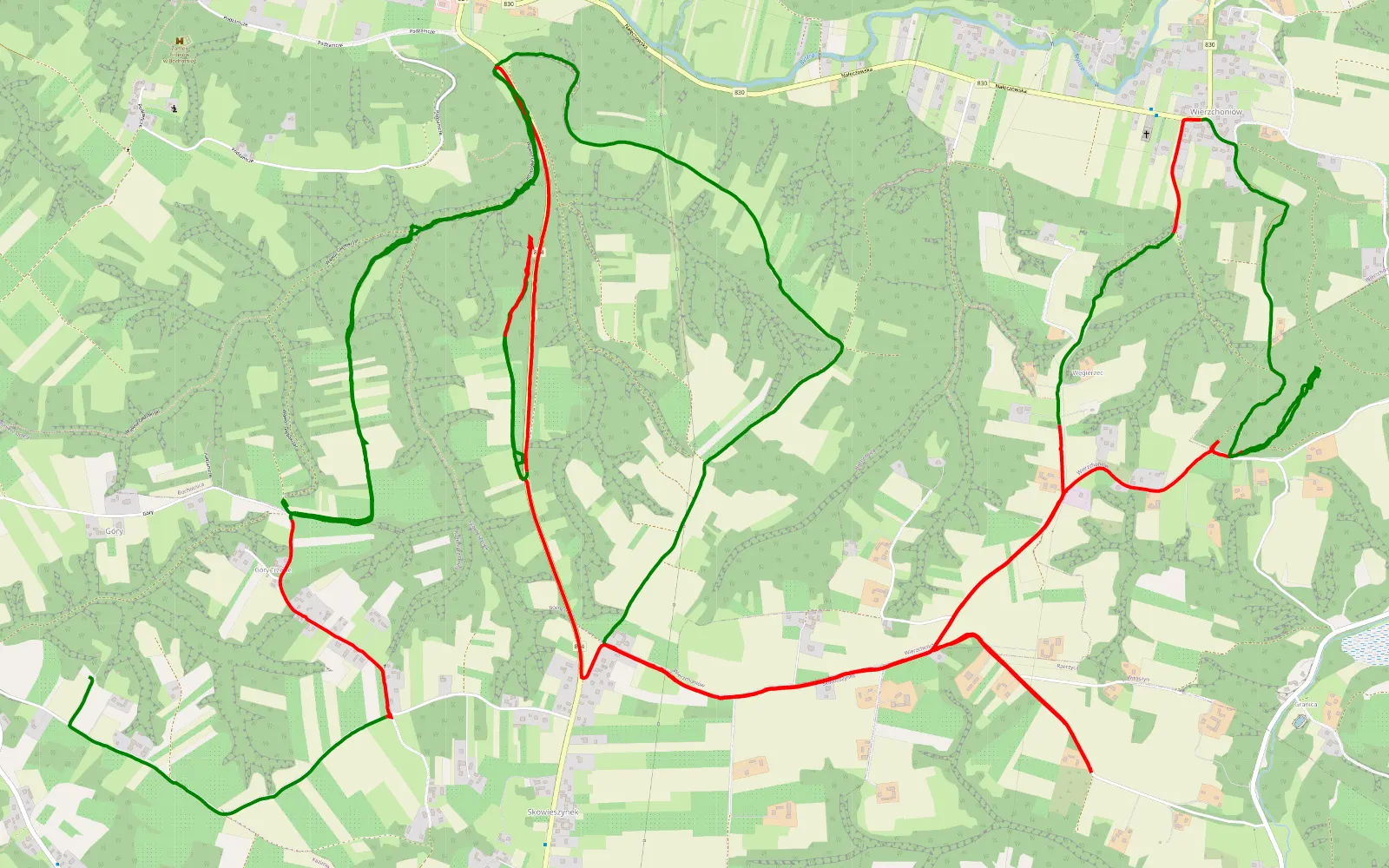 Mapa trasy Skowieszynek - 20.2 km trasy offroad, Powiat Puławski