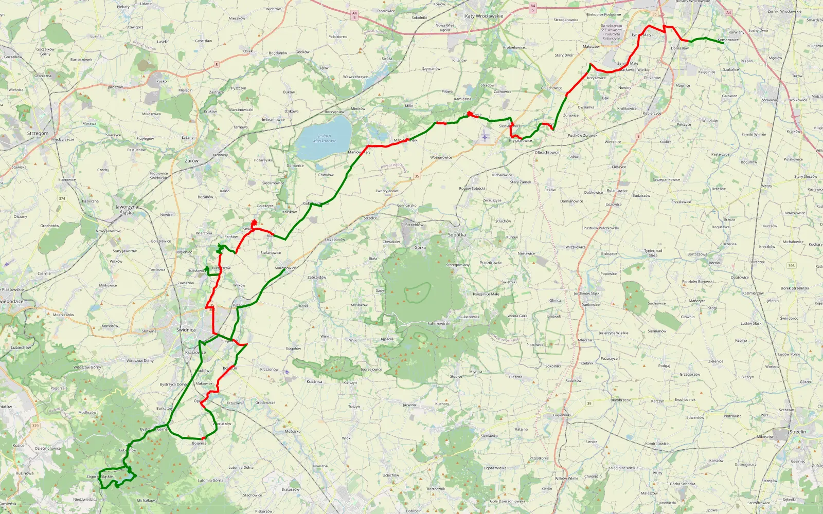 Map of Rzeplin - Marcinowice - 75.6 km offroad trail, Wrocław County