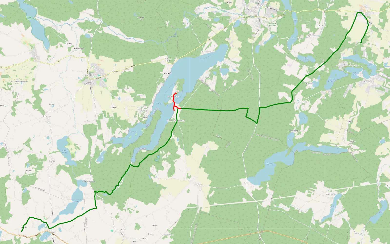 Map of Węsiory - Pólczno - 12.8 km offroad trail, Bytów County