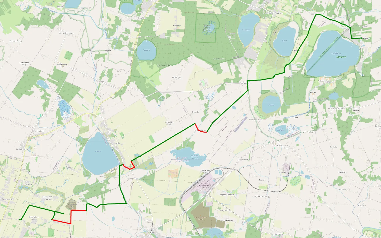 Map of Stara Wieś-Stasin - Grabniak - 15.2 km offroad trail, Łęczna County