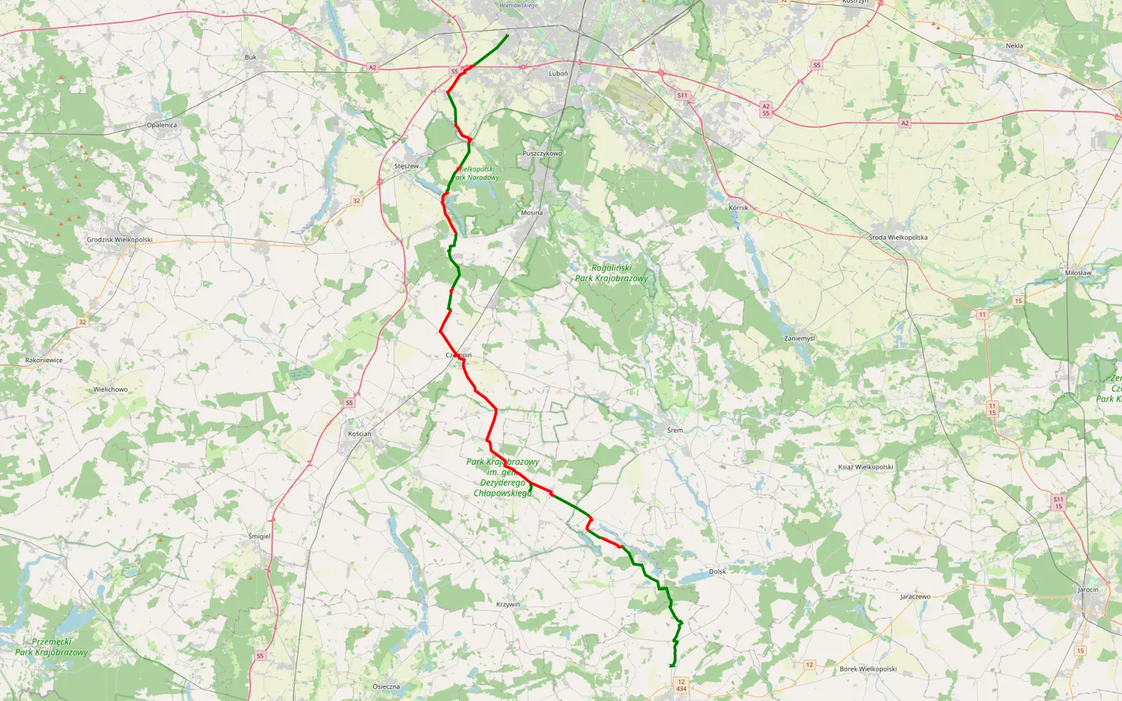 Mapa trasy Plewiska - Dusina - 64.4 km trasy offroad, Powiat Kościański