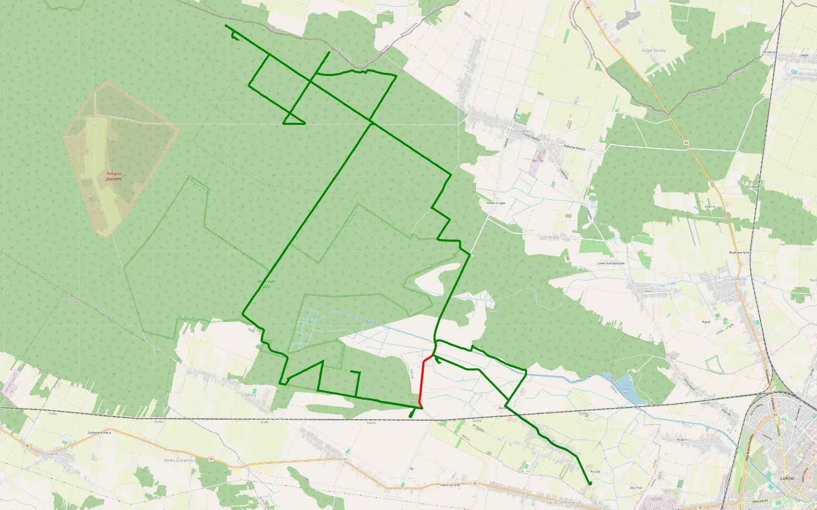 Mapa trasy Jata - 36 km trasy offroad, Powiat Łukowski