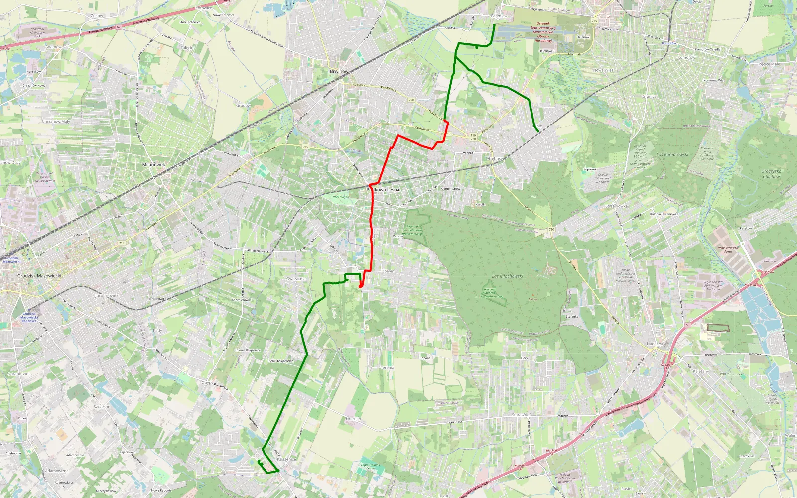 Map of Książenice - Kanie - 11.3 km offroad trail, Pruszków County