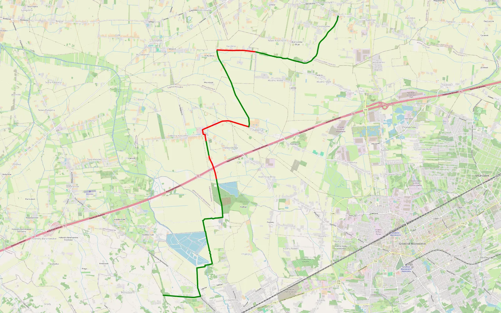 Map of Konstantów - Budy Zosiny - 14.8 km offroad trail, Grodzisk Mazowiecki County