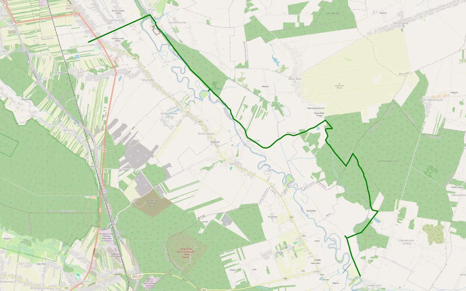 Map of Zawieprzyce - Łucka - 10.2 km offroad trail, Lubartów County