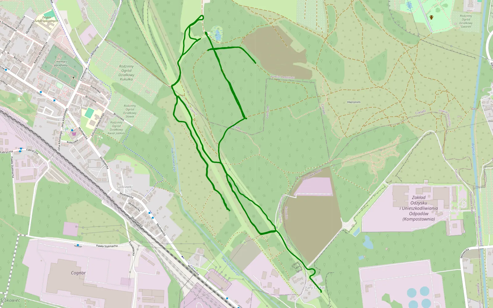 Mapa trasy Milowice - Dąbrówka Mała - 7.1 km trasy offroad, Siemianowice Śląskie