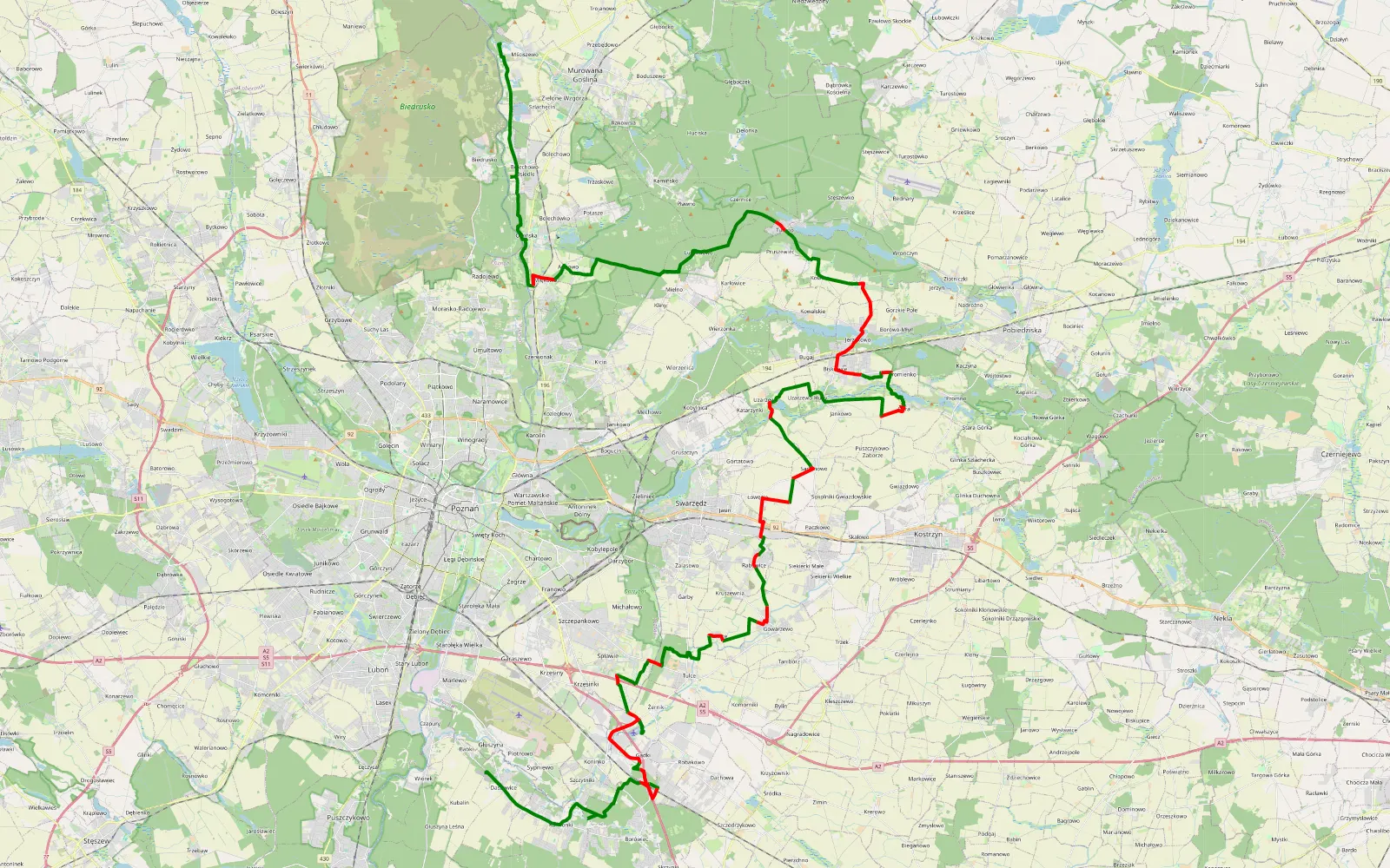 Mapa trasy Mściszewo - Daszewice by Miki - 79.6 km trasy offroad, Powiat Poznański