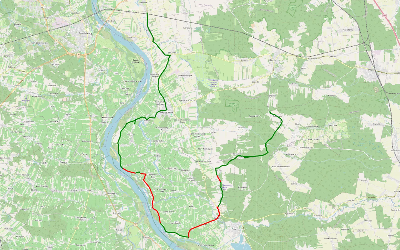 Mapa trasy Piotrowice - Czarnówiec - 27.5 km trasy offroad, Powiat Otwocki