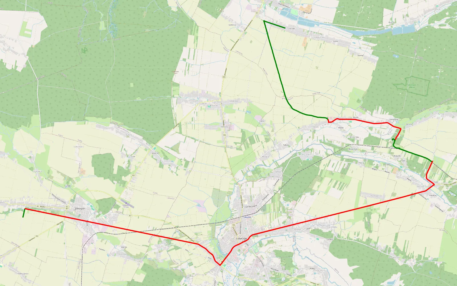 Map of Oleszyce Stare - Nowe Sioło - 29.5 km offroad trail, Lubaczów County