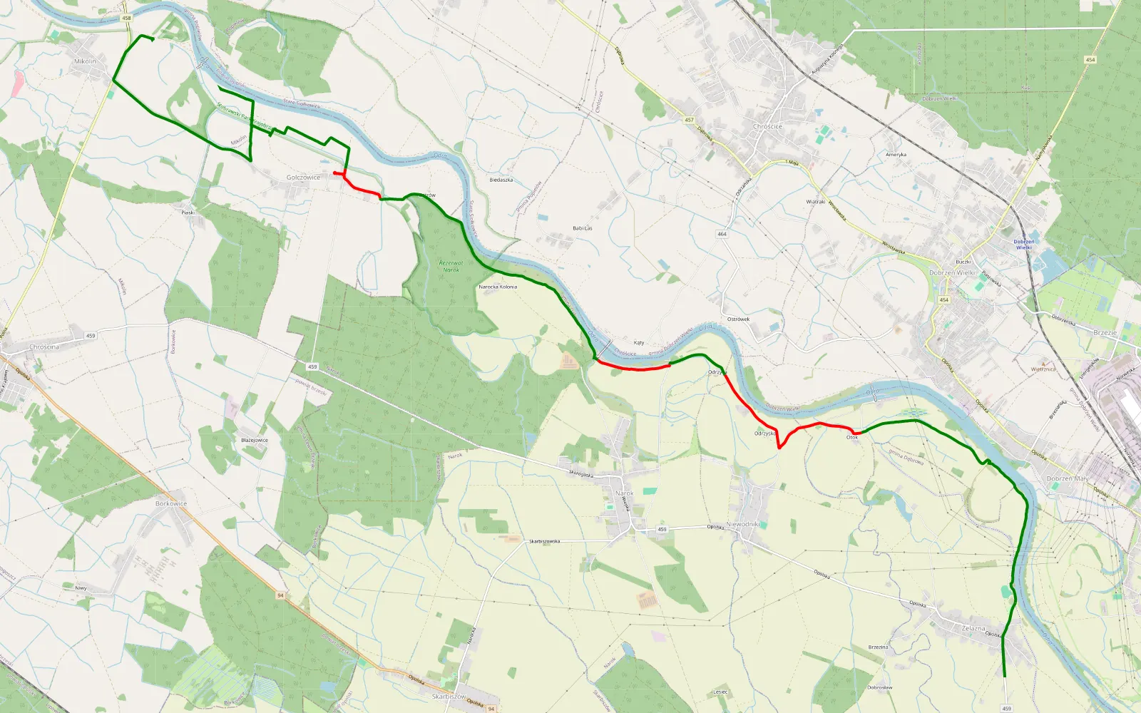 Map of Żelazna - Mikolin - 15.9 km offroad trail, Opole County