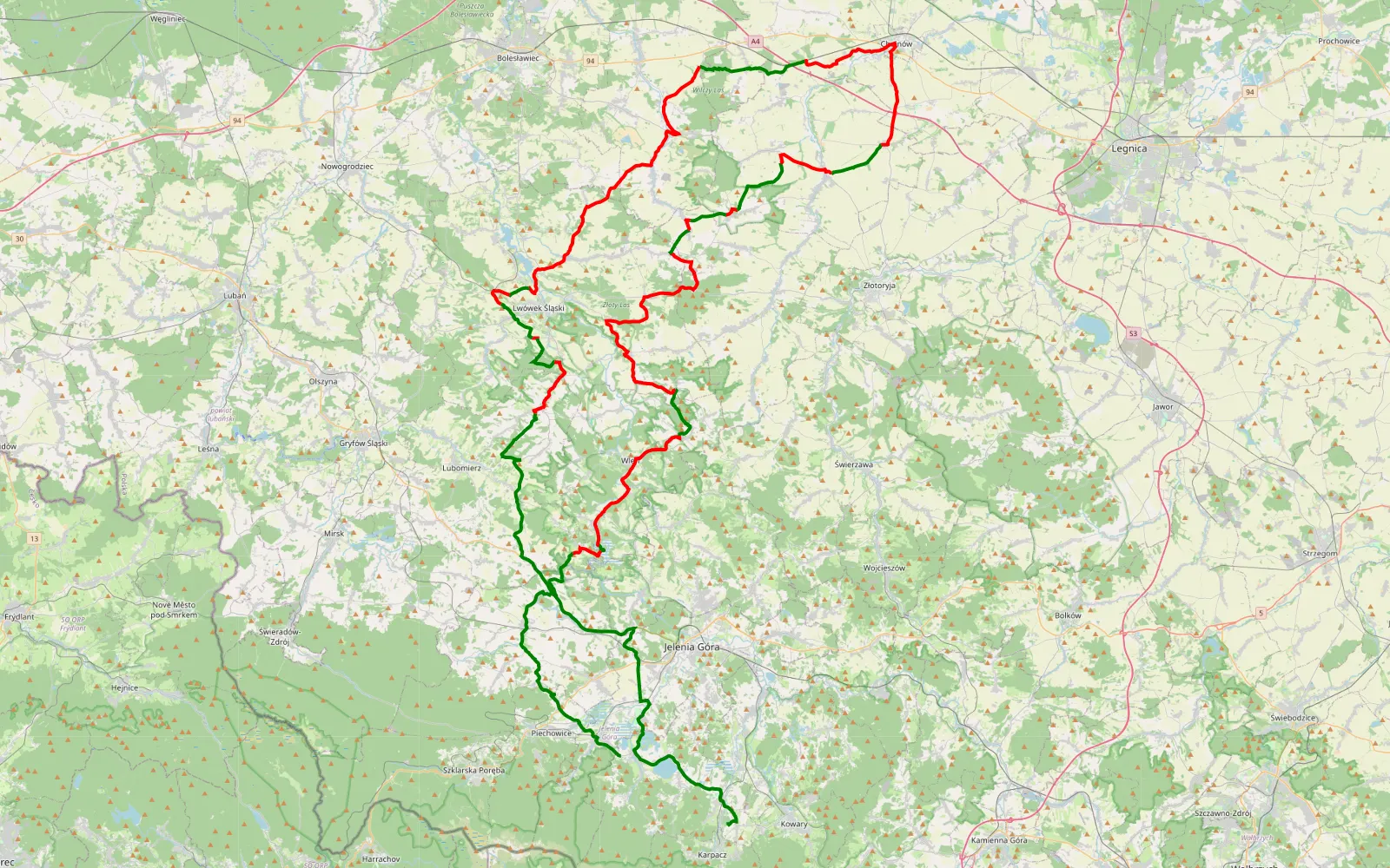 Map of PL-02 - 131.8 km offroad trail, Lwówek Śląski County