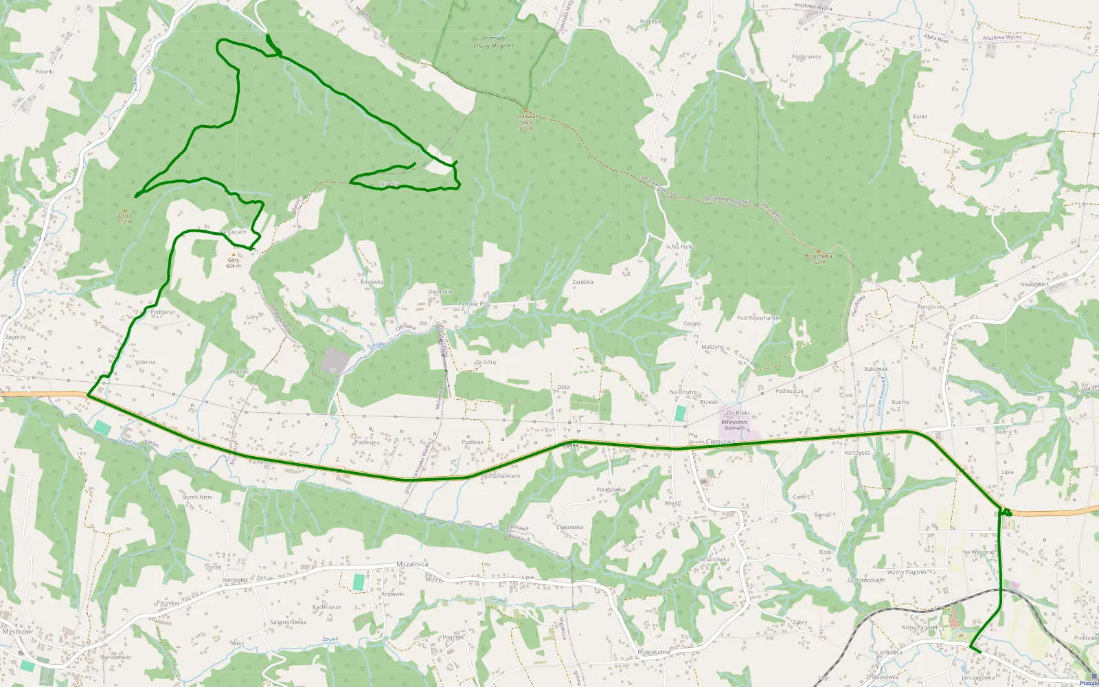 Map of Cieniawa - Ptaszkowa - 6 km offroad trail, Nowy Sącz County