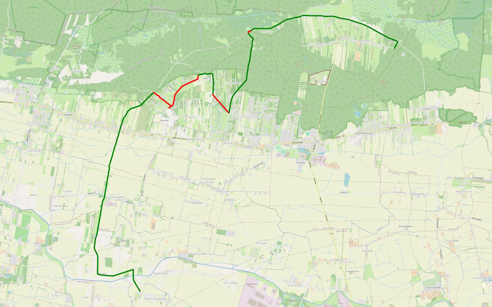 Mapa trasy Kępiaste - Nowy Łuszczewek - 12.1 km trasy offroad, Powiat Warszawski Zachodni