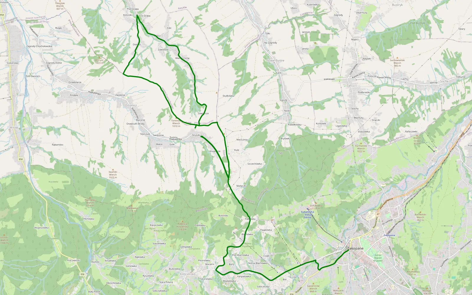 Map of Zakopane - Kule - 2.6 km offroad trail, Nowy Targ County