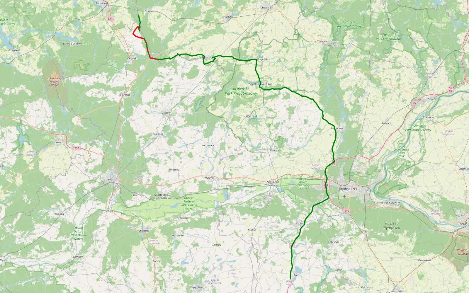 Map of Drawień - Bożejewiczki - 26.3 km offroad trail, Złotów County