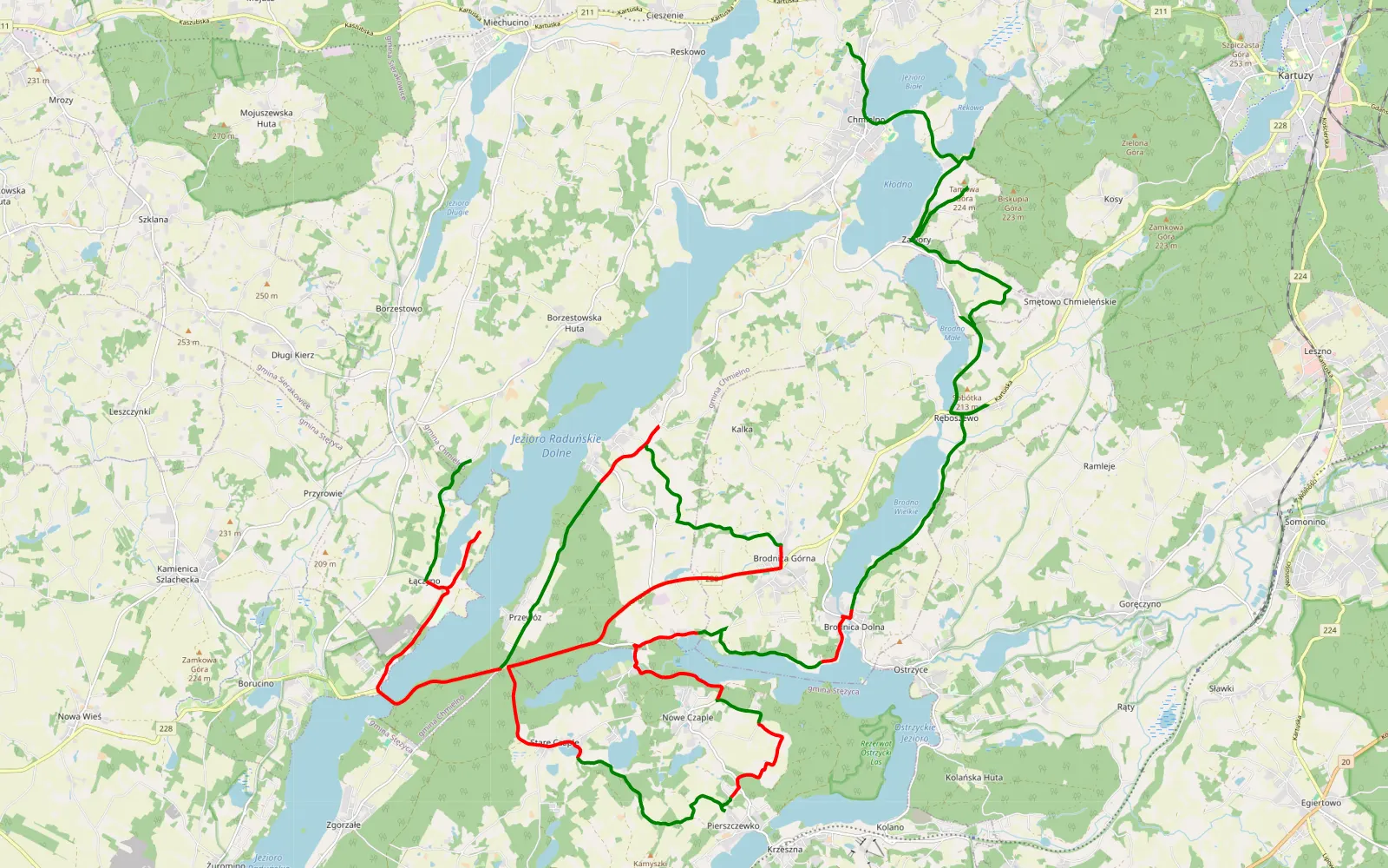 Mapa trasy Łączyno - Garcz - 38 km trasy offroad, Powiat Kartuski