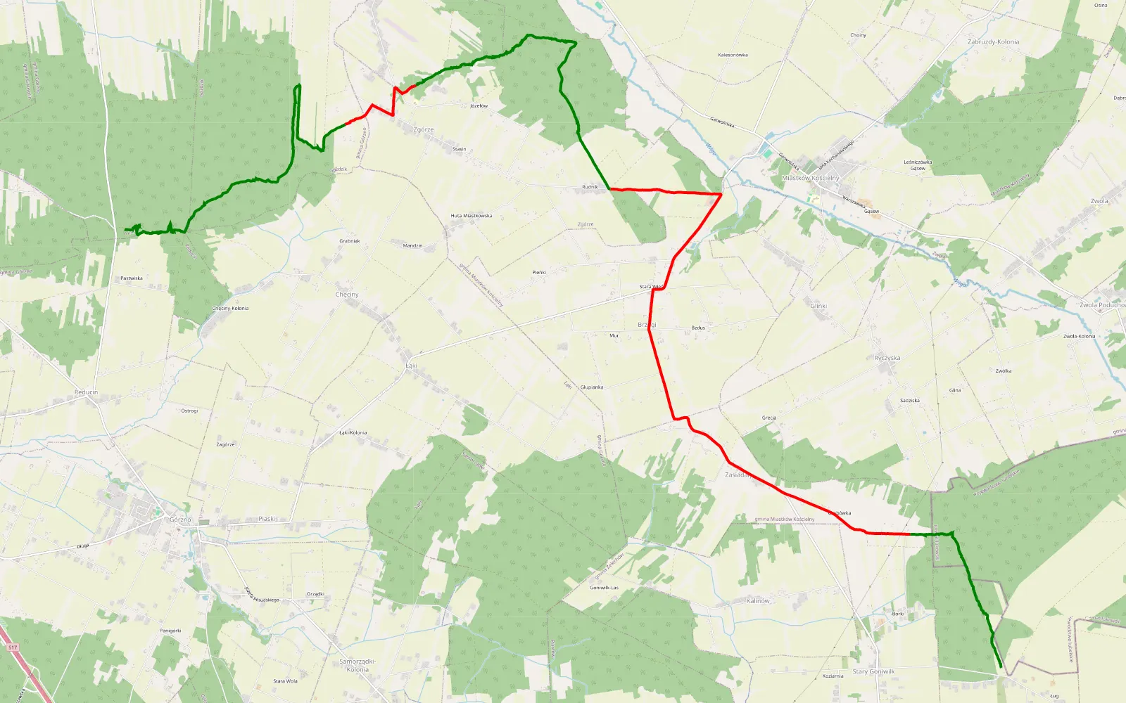 Map of Kolonia Chęciny - Łomnica - 22.2 km offroad trail, Garwolin County