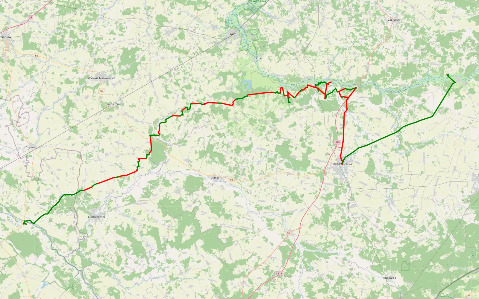 Map of Podlasie by Miki ver.2 - 117.9 km offroad trail, Bielsk County
