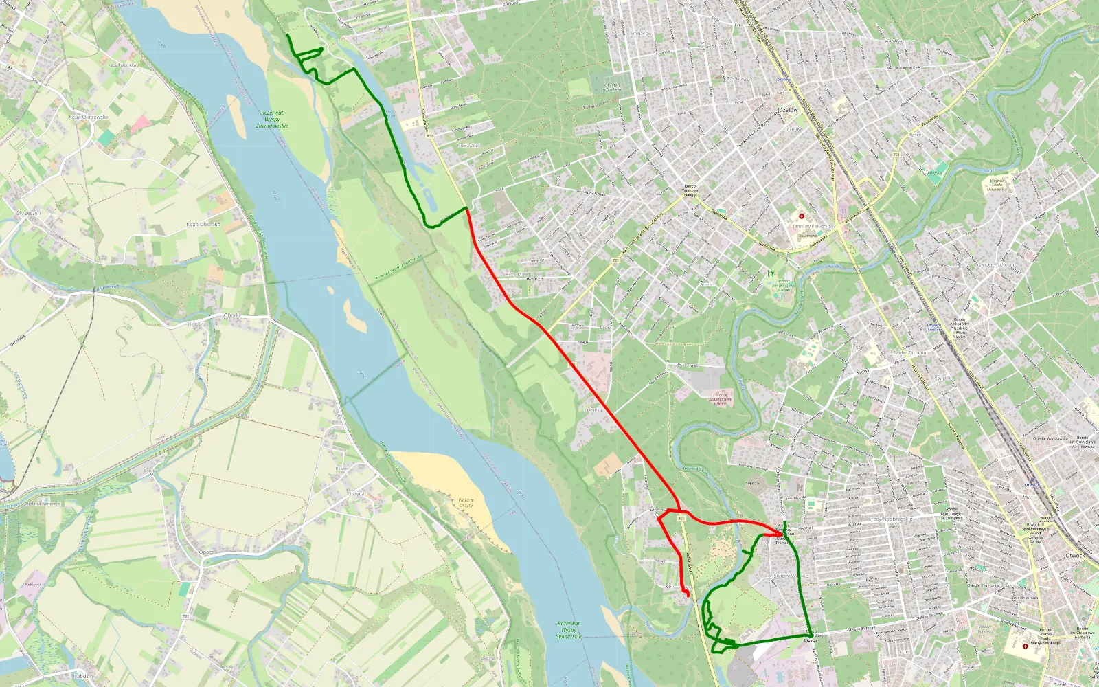Mapa trasy Kępa Oborska - Kresy - 12.9 km trasy offroad, Powiat Otwocki