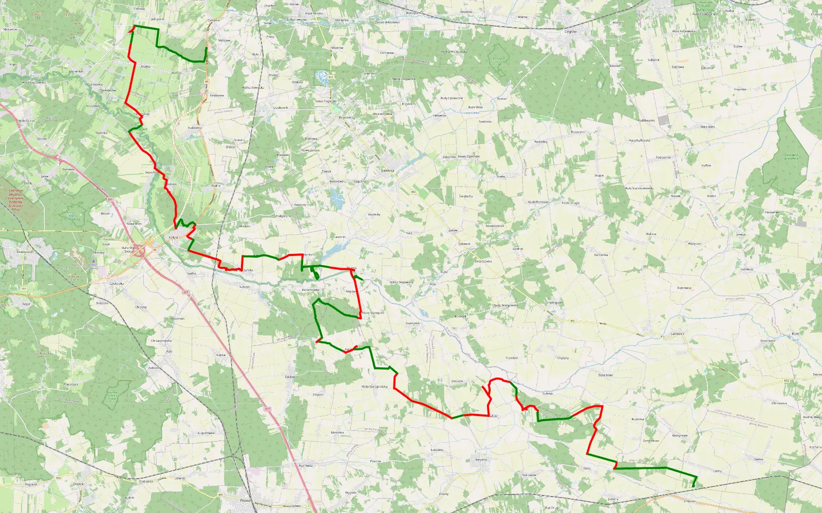 Mapa trasy Maliszew - Chromin - 64.9 km trasy offroad, Powiat Otwocki