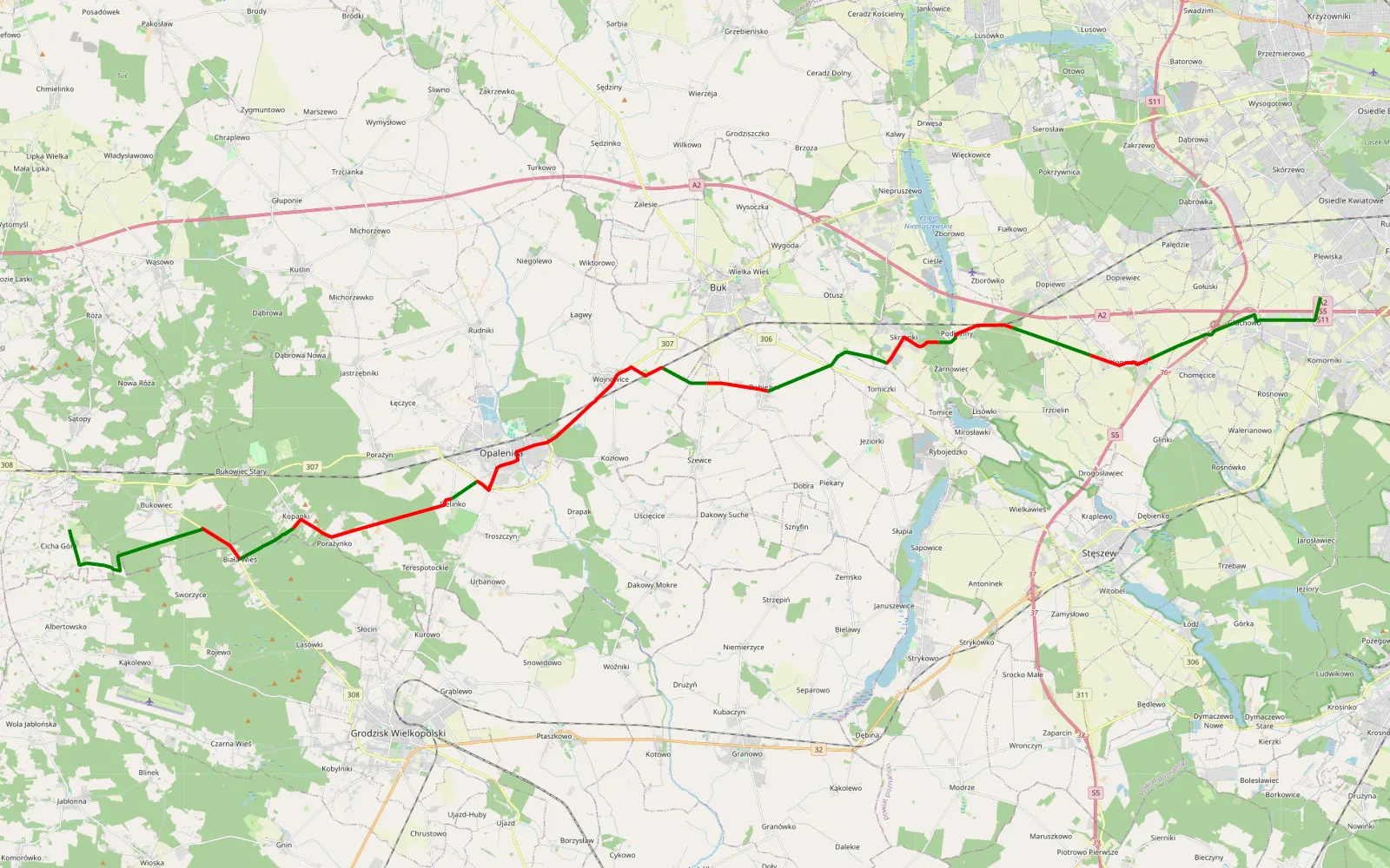 Map of Plewiska - Cicha Góra - 43.9 km offroad trail, Nowy Tomyśl County
