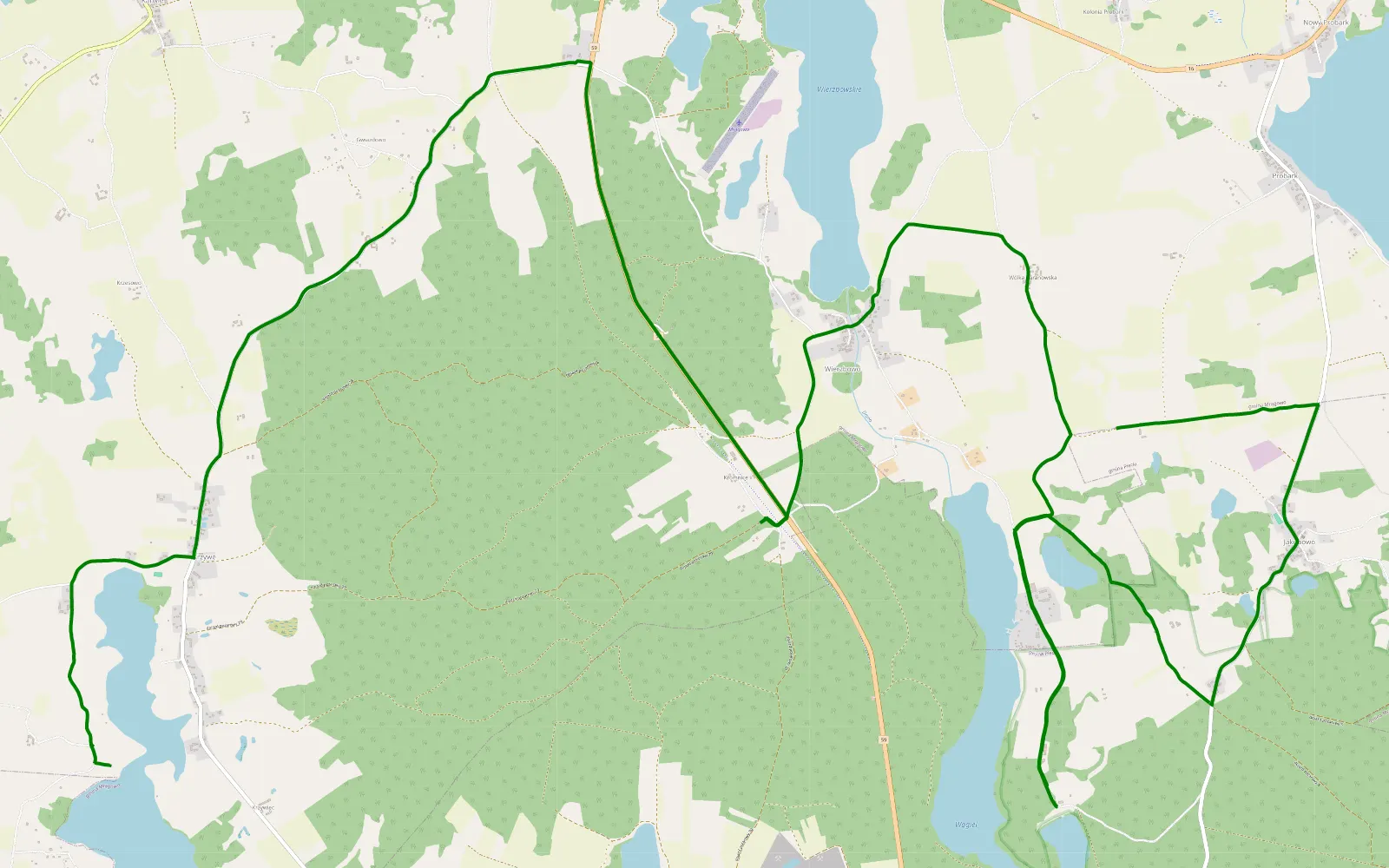 Map of Poręby - Krzywe - 8.2 km offroad trail, Mrągowo County