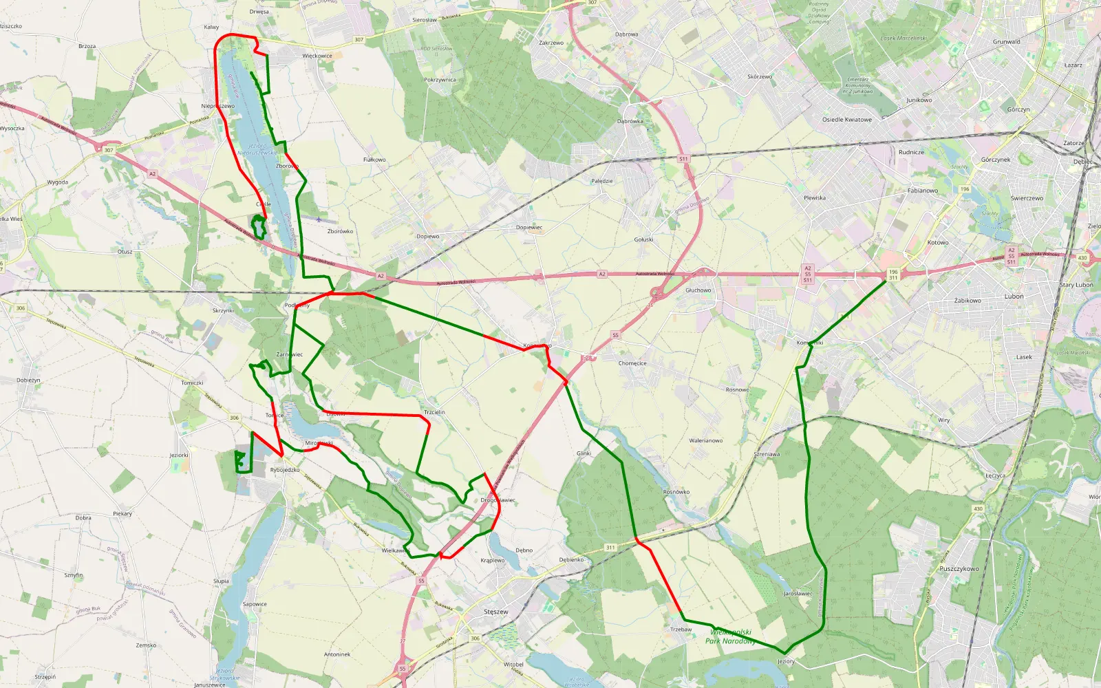 Mapa trasy Fabianowo-Kotowo - Cieśle - 64.4 km trasy offroad, Powiat Poznański