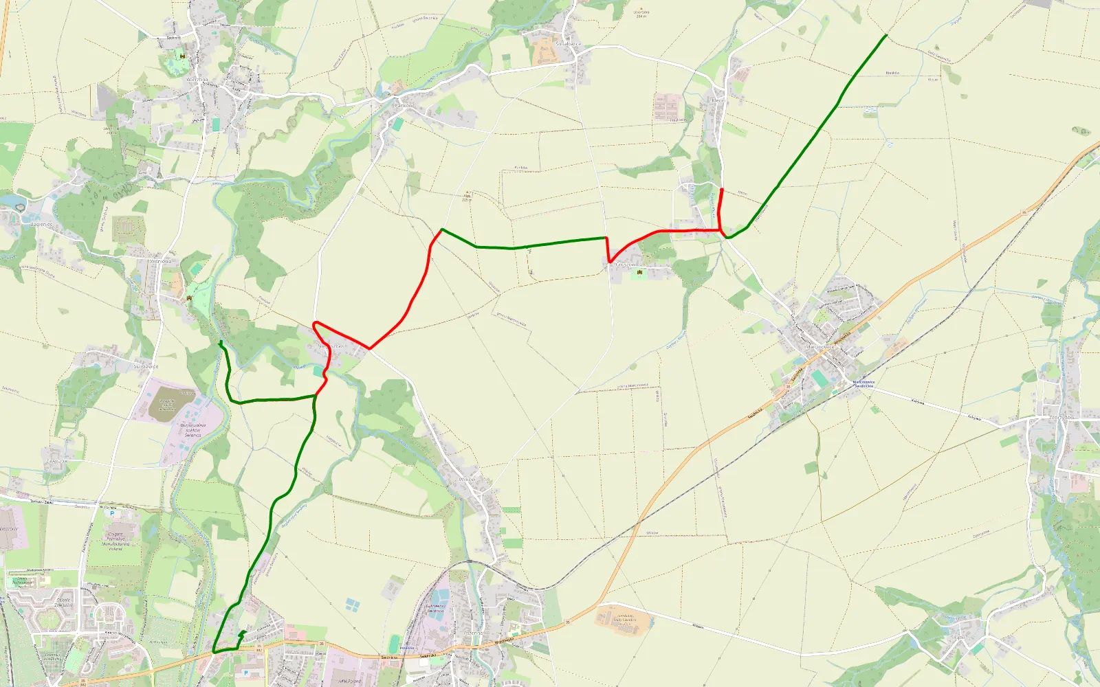 Mapa trasy Krasków - Świdnica - 11.5 km trasy offroad, Powiat Świdnicki